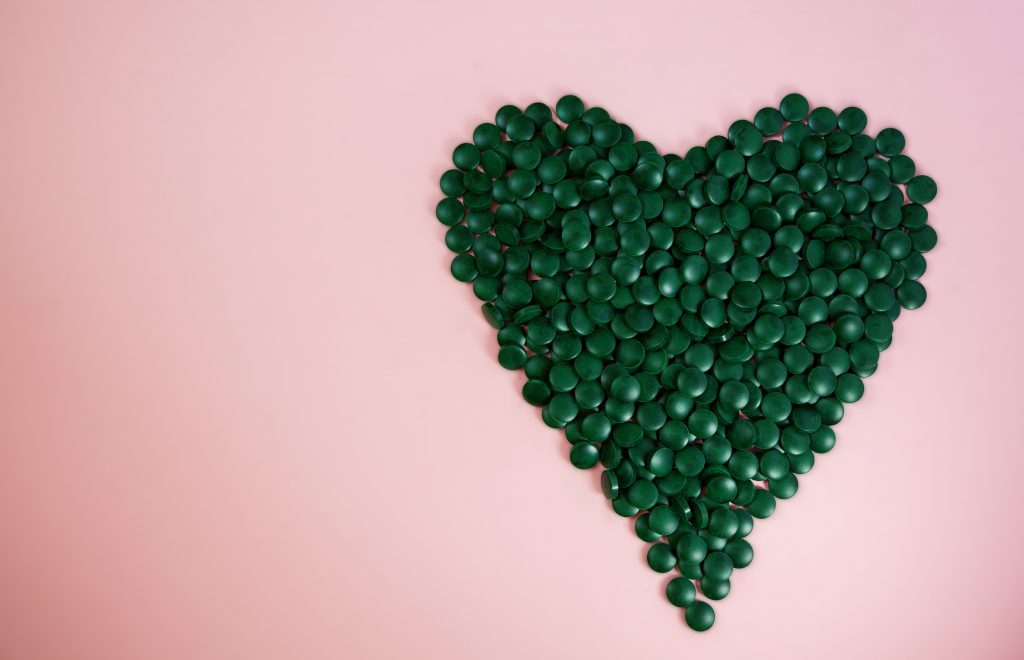 heart made with spirulina tablets
